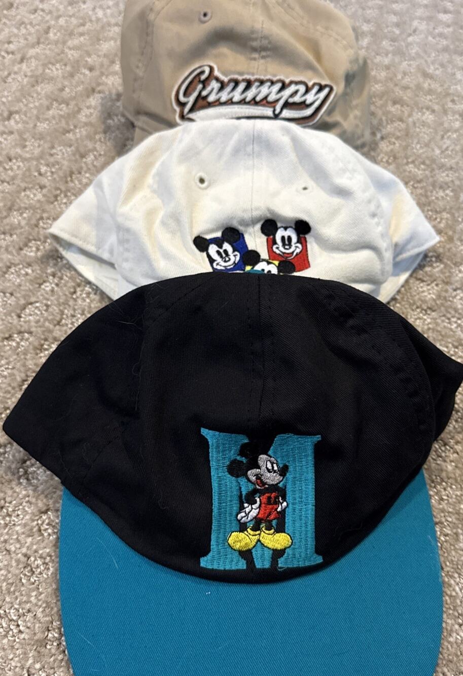 Set Of 3 Disney Caps Mickey Grumpy Disney Royal Treatment Hats